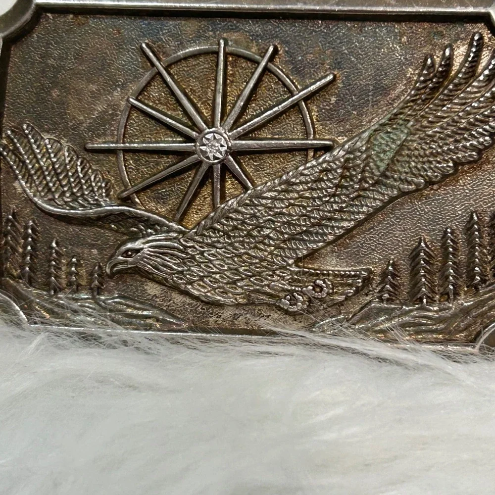 Vintage Eagle Belt Buckle Ship Wheel‎ Made In Hong Kong Western Cowboy Biker